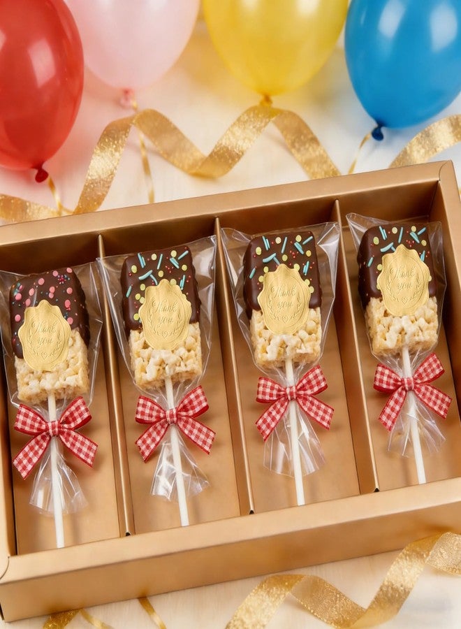 Treayes 100PCS Clear Rice Krispie Treat Bags with Ribbon Bow and Thank You Stickers, Flat Cellophane Bags for Individually Wrapped Cake Pops, Cakesicles, Candies, Chocolates, Marshmallow, Macarons, Cookies(Red Bow) - Image 5